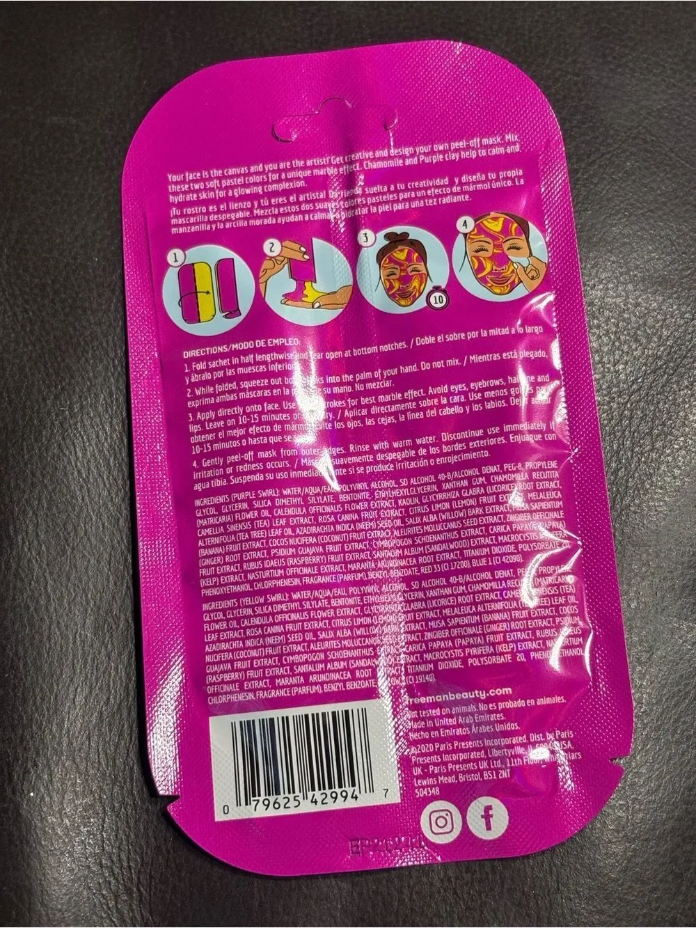 3 New Freeman Marble Peel-Off Mask - Vibrant Pink & Yellow